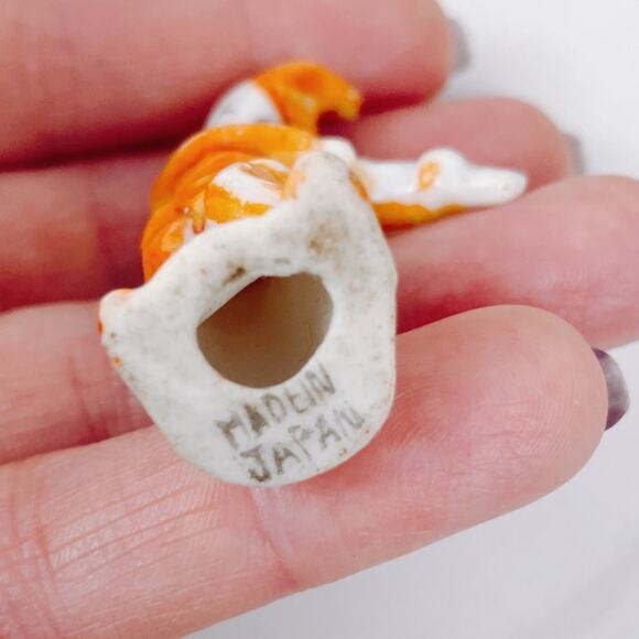 Mid Century Japan Porcelain Violinist Figurine Orange White Hand Painted Decor - Picture 10 of 11